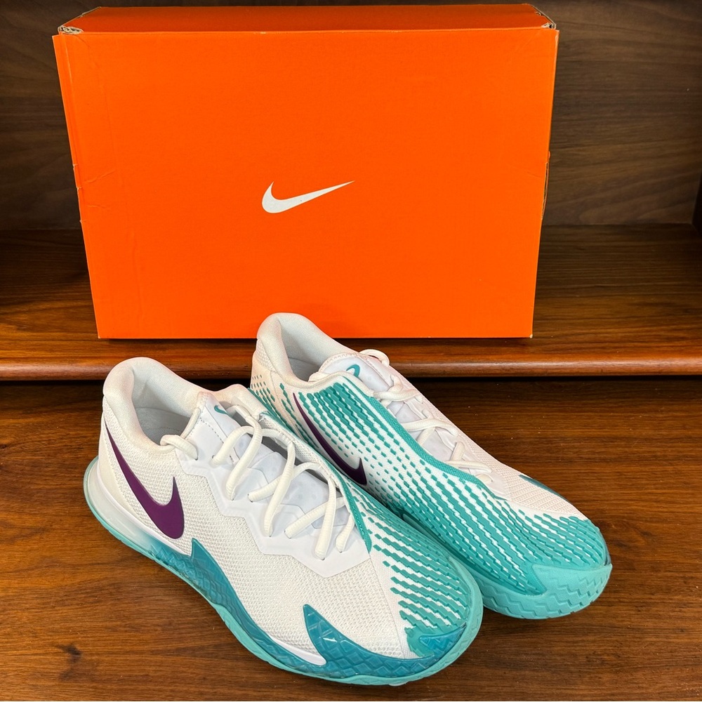 Nike Zoom Vapor Cage 4 Rafa Shoes, White/Red Plum-Washed Teal, Size 9, DD1579153